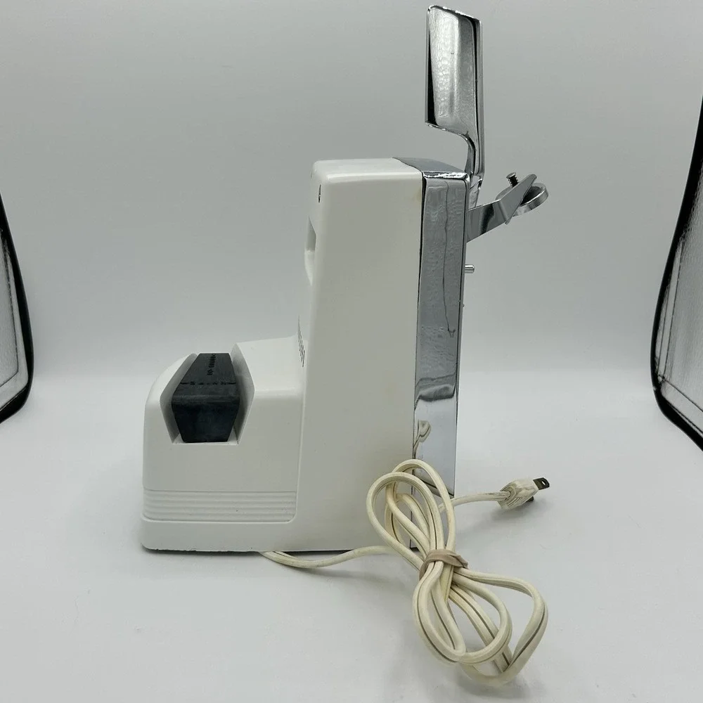 Vintage Oster Chrome / White Can Opener & Knife Sharpener Mid-Century. Tested